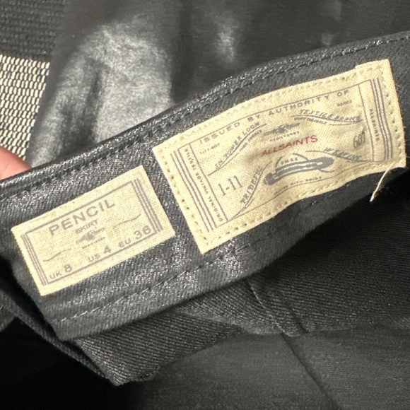 All Saints great shape Metal Pencil black coated denim zipper back midi Skirt - Picture 6 of 7